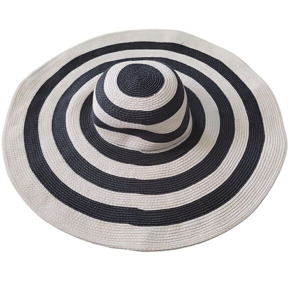 Sunny Cream and Black Stripe Floppy Hat Sz Onesize - Picture 3 of 8